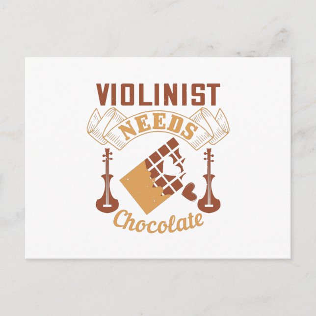 Violine - Violinist Needs Chocolate Postkarte (Vorderseite)