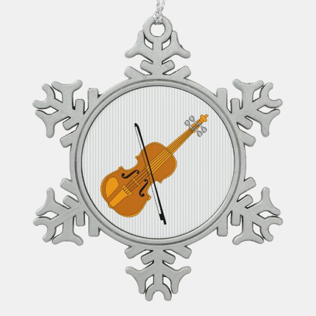 Violine Zeichnend Schneeflocken Zinn-Ornament (Vorderseite)