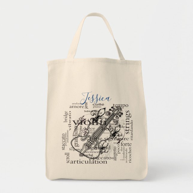 Violinen-Spieler-Musik-Monogramm Tragetasche (Vorne)