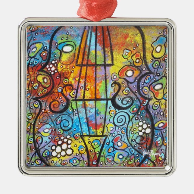 Violinen-und Blumen-Weihnachtsverzierung Silbernes Ornament (Vorne)
