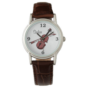 Violinen-Viola-Musik-Namen-Monogramm-weiße Armbanduhr
