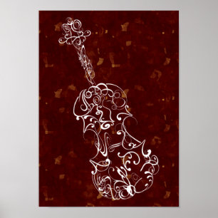 Violinescrawl-Weiß auf tiefroten großen Tupfen Poster