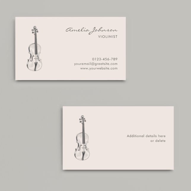 Violinist Blush Pink Eleganter Script Music Teache Visitenkarte (Von Creator hochgeladen)