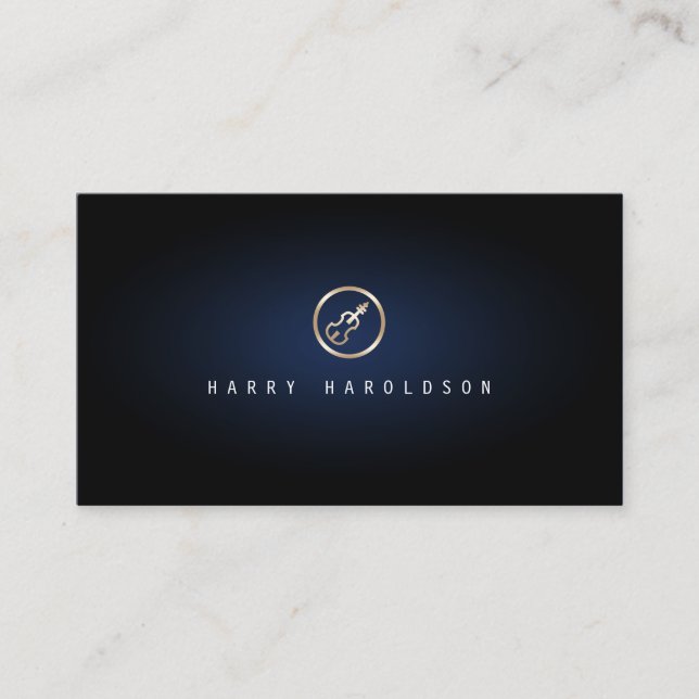 Violinist Elegant Gold Violin Icon Blau Visitenkarte (Vorderseite)