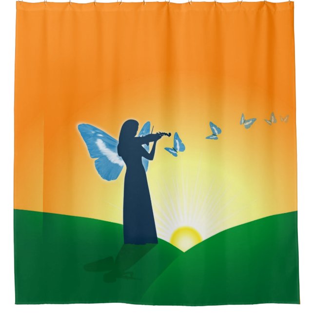 Violinist und Butterfly Duschvorhang (Vorderseite)