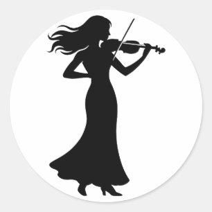 Violinistin Silhouette Dame Runder Aufkleber