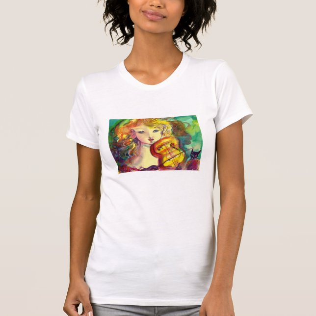 VIOLINISTISCHES MÄDCHEN, VIOLIEN UND KATZE T-Shirt (Vorderseite)
