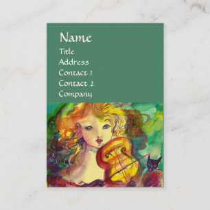 VIOLINISTISCHES MÄDCHEN, VIOLIEN UND KATZE VISITENKARTE