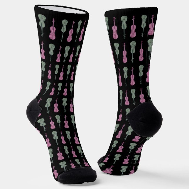 Violinmuster - Grün und Rosa Socken (Gewinkelt)