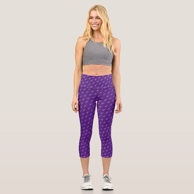 Violinmuster - Lavendel und Schwarz Capri Leggings (Vorderseite)