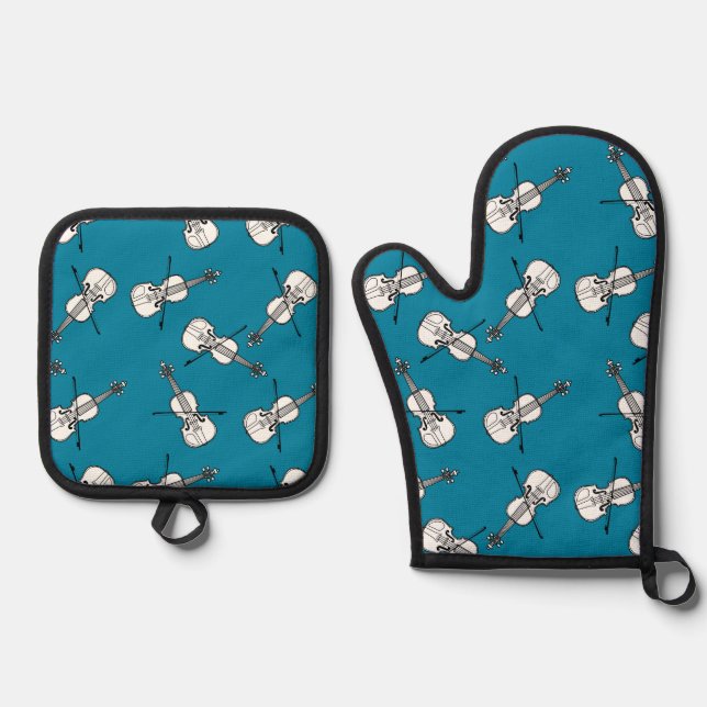 Violinmuster Ofenhandschuh & Topflappen-Set (Vorderseite)