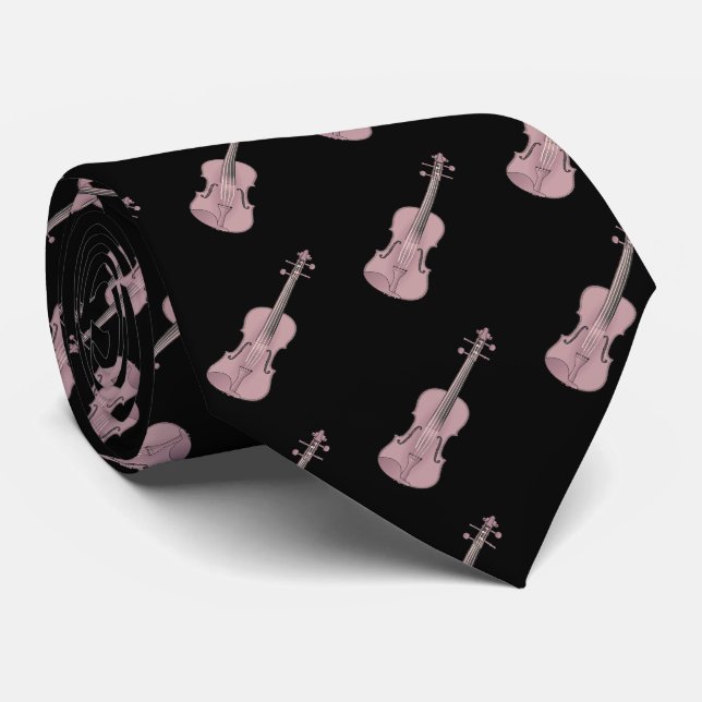 Violinmuster - Rosa und Schwarz Krawatte (Gerollt)