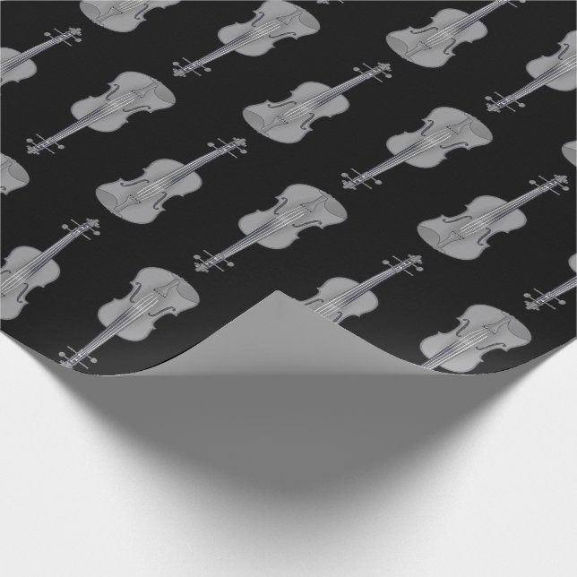 Violinmuster - Silber und Schwarz Geschenkpapier (Ecke)