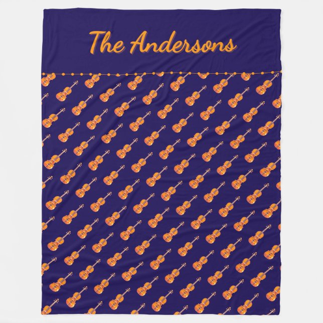 Violins Music Themed Patterns Navy Personalisiert Fleecedecke (Vorderseite)
