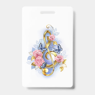Violinschlüssel mit rosa Rosen Ausweis