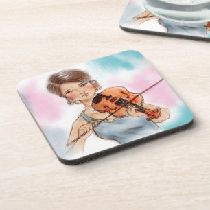 Violon, 6 Dessous de verre en plastique, Art Vinta