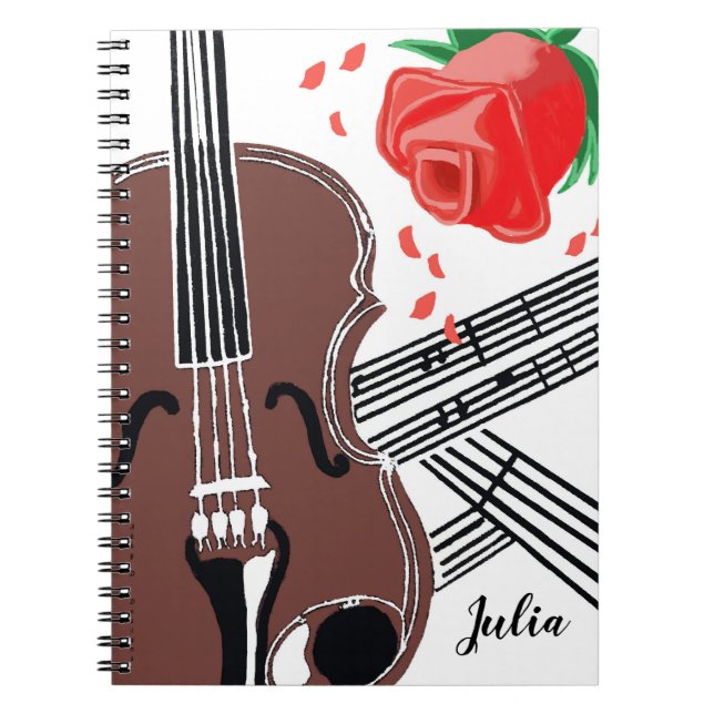 Violon avec Rose Partition Musique Carnet personna (Devant)