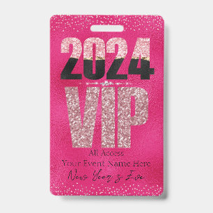 VIP 2024 Glamour Hot Pink Glitzer Diamonds Abzeich Ausweis