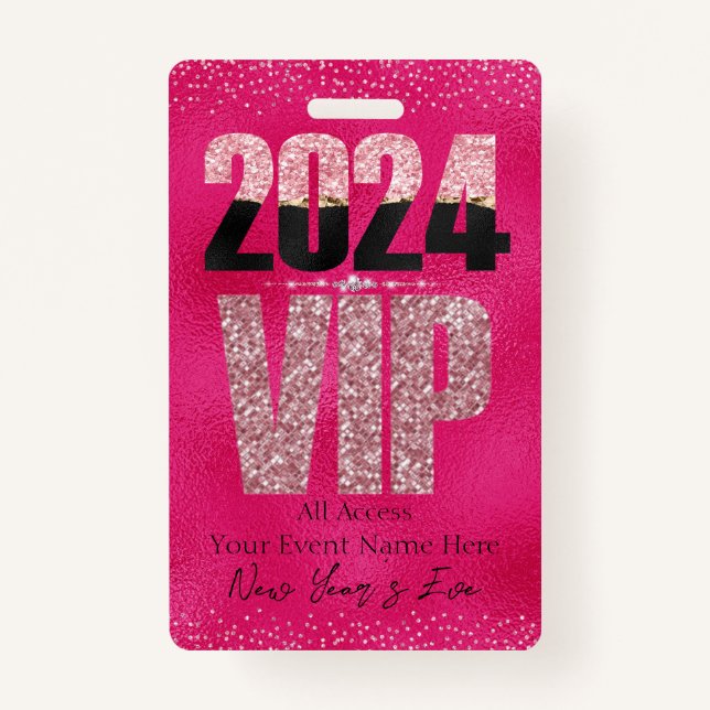 VIP 2024 Glamour Hot Pink Glitzer Diamonds Abzeich Ausweis (Vorderseite)