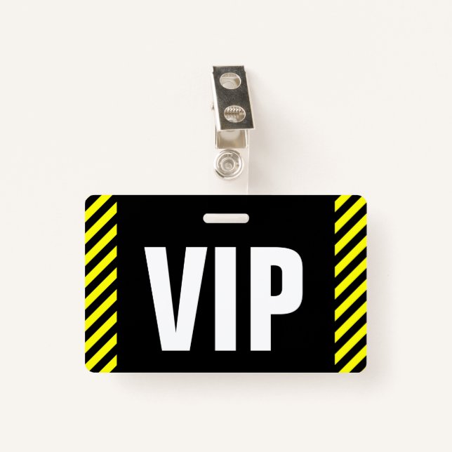 "VIP" + Abzeichen aus schwarzen und gelben Streife Ausweis (Vorderseite mit Klammer)