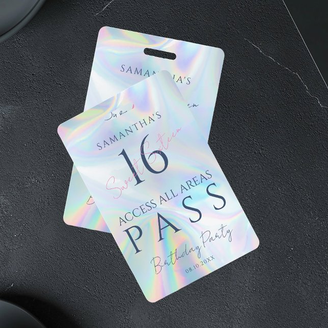 VIP Access Pass 16. Geburtstag Holografie Ausweis (Modern Sweet 16 VIP Pass Holographic ID Badge)