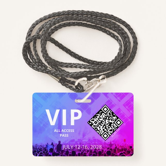 VIP Access Pass QR Code Ereignis Horizontal Ausweis (Vorderseite mit Schlüsselband)