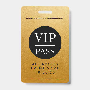 VIP All Access Event Gold Metallfolie Gold Schwarz Ausweis