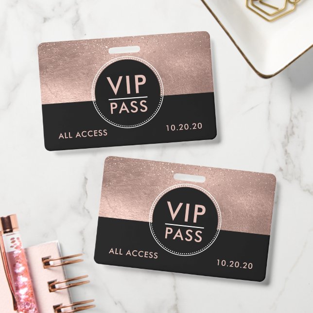 VIP All Access Event Metallic Rose Gold Glitter Ausweis (Office)
