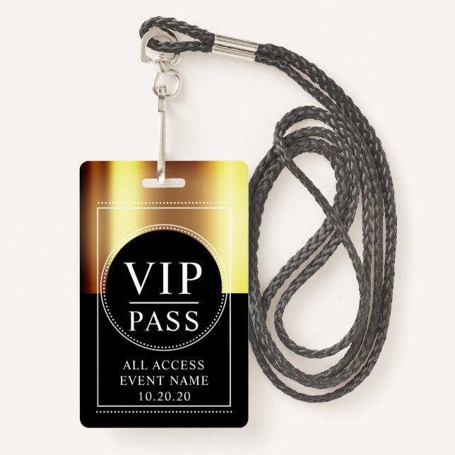 VIP All Access Event Metallisches Gold Black Abzei Ausweis (Vorderseite mit Schlüsselband)
