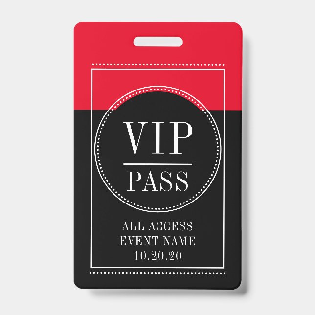 VIP All Access Event Red Black Abzeichen Ausweis (Front)