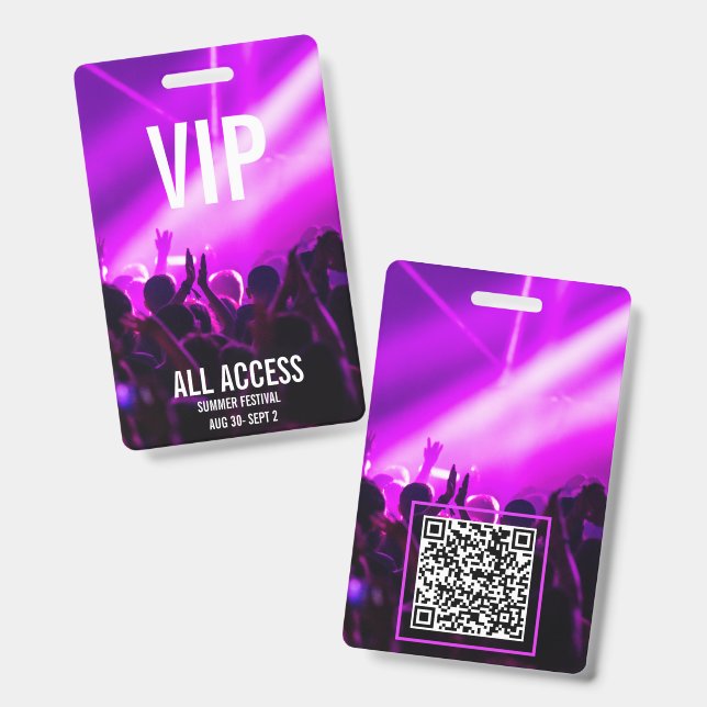 VIP All Access Festival-Ausweis QR Code Ausweis (Vorder- & Rückseite)