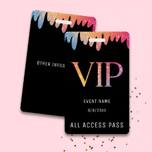 VIP All Access Pass Black Modern Glitzer Ausweis