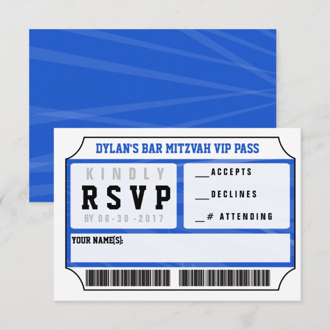 Vip-ANTWORT-KARTE Bar-Schläger Mitzvah Einladung (Vorne/Hinten)