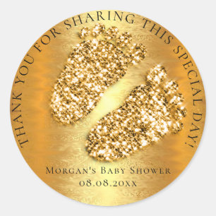 VIP Babydusche Danke Glitzer Gold Fees Runder Aufkleber