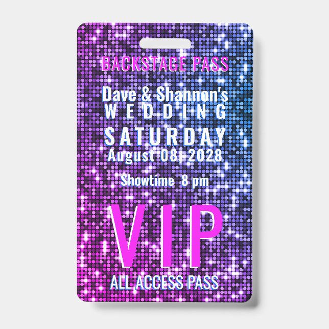 VIP-Backstage-Pass für Hochzeitstisch Ausweis (Vorderseite)