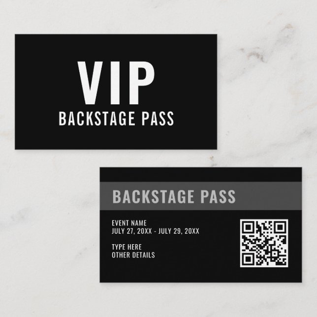 VIP Backstage Pass QR Code Ereignisdetails Visitenkarte (Vorne/Hinten)