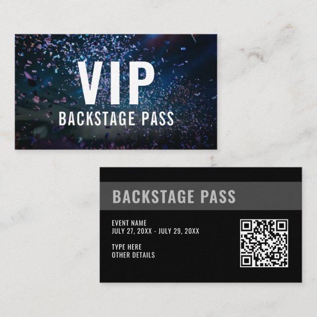 VIP Backstage Pass QR Code Event Foto Visitenkarte (Vorne/Hinten)