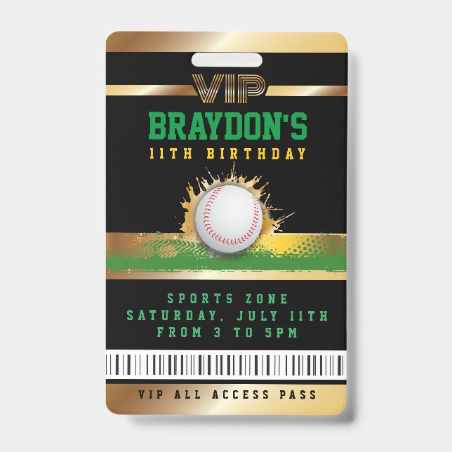 VIP Baseball TOUT ACCÈS Gold Pass Badge (Front)