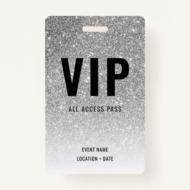 VIP Custom Event oder Concert Silver Glitzer Ausweis (Vorderseite)