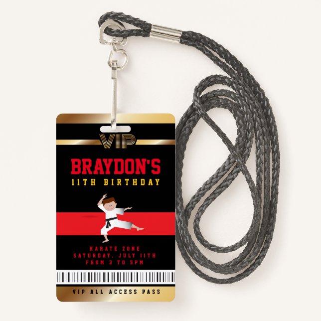 VIP Karate Anniversaire TOUT ACCÈS Gold Pass Badge (Devant avec lanière)