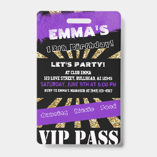 VIP Lila & Gold Eventpass Geburtstag Einladung Ausweis