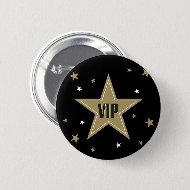VIP mit goldenen Sternen auf schwarzem Hintergrund Button (Vorne & Hinten)