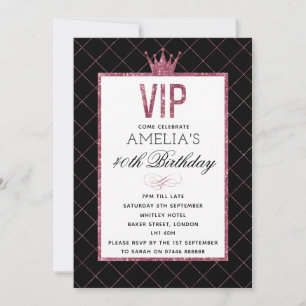 VIP Parties scintillant rose et noir Invitations d