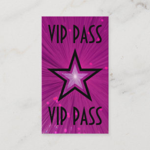 "VIP PASS", étoile rose, carte de visite noir