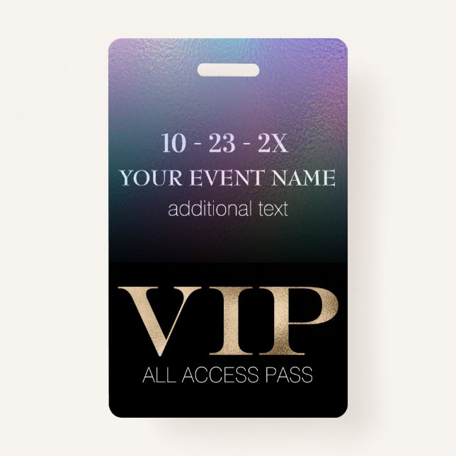 VIP-Pass für Schwarze und Holografische Ereignisse Ausweis (Vorderseite)