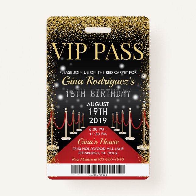 VIP Pass Hollywood Red Carpet Einladung zum Geburt Ausweis (Vorderseite)