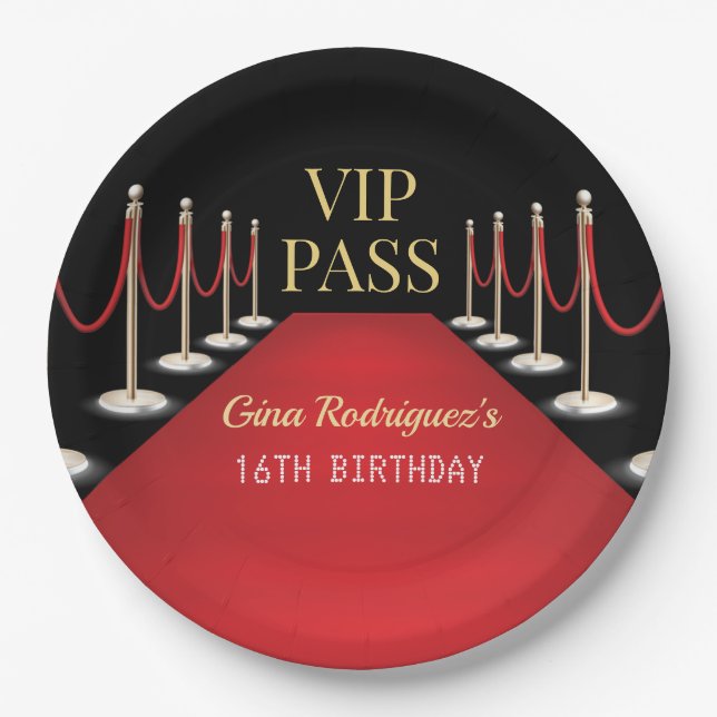 VIP-Pass Hollywood Red Carpet Geburtstag Pappteller (Vorderseite)