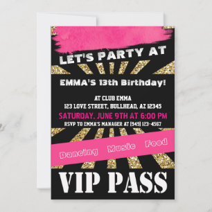 VIP PASS Mädchen Tanzparty Übernachtung Teenager M Einladung