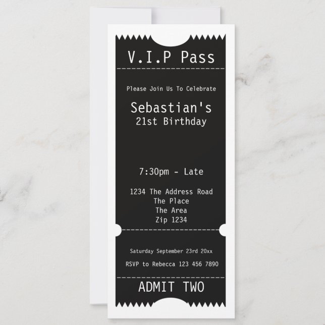 VIP Pass Party Eintrittskarte Einladung (Vorderseite)
