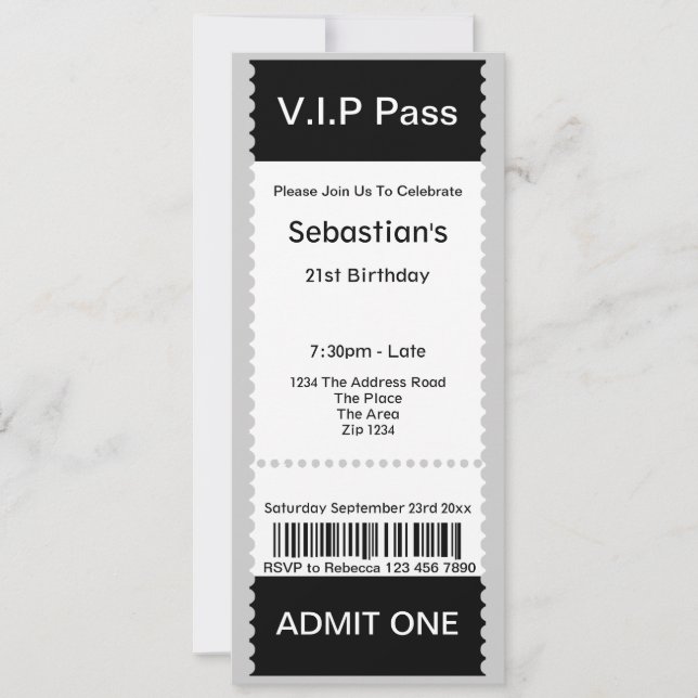 VIP Pass Party Eintrittskarte Einladung (Vorderseite)